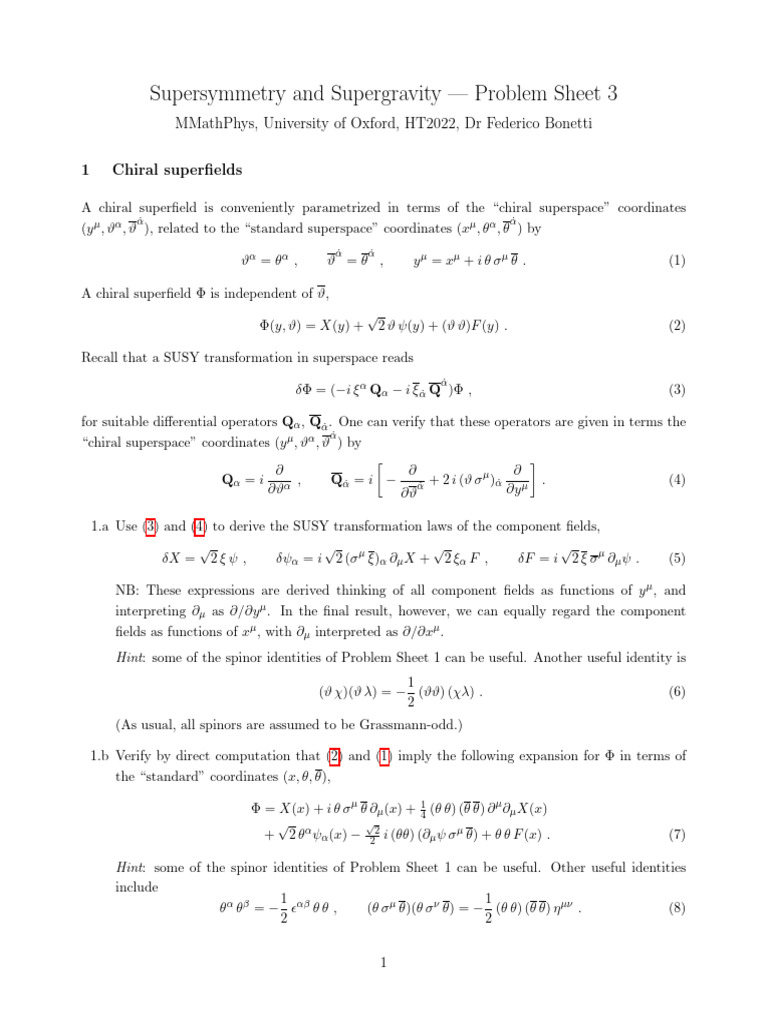 Susy Problem Set 3 | PDF | Gauge Theory | Symmetry