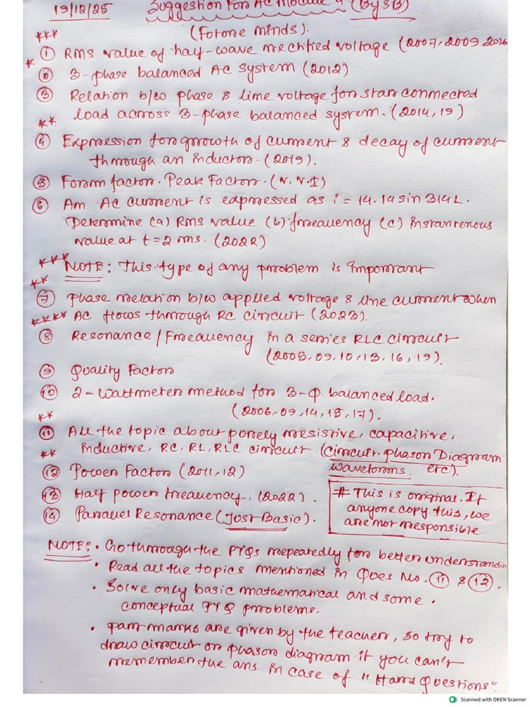 BEE Suggestion - Module 1&2 | PDF
