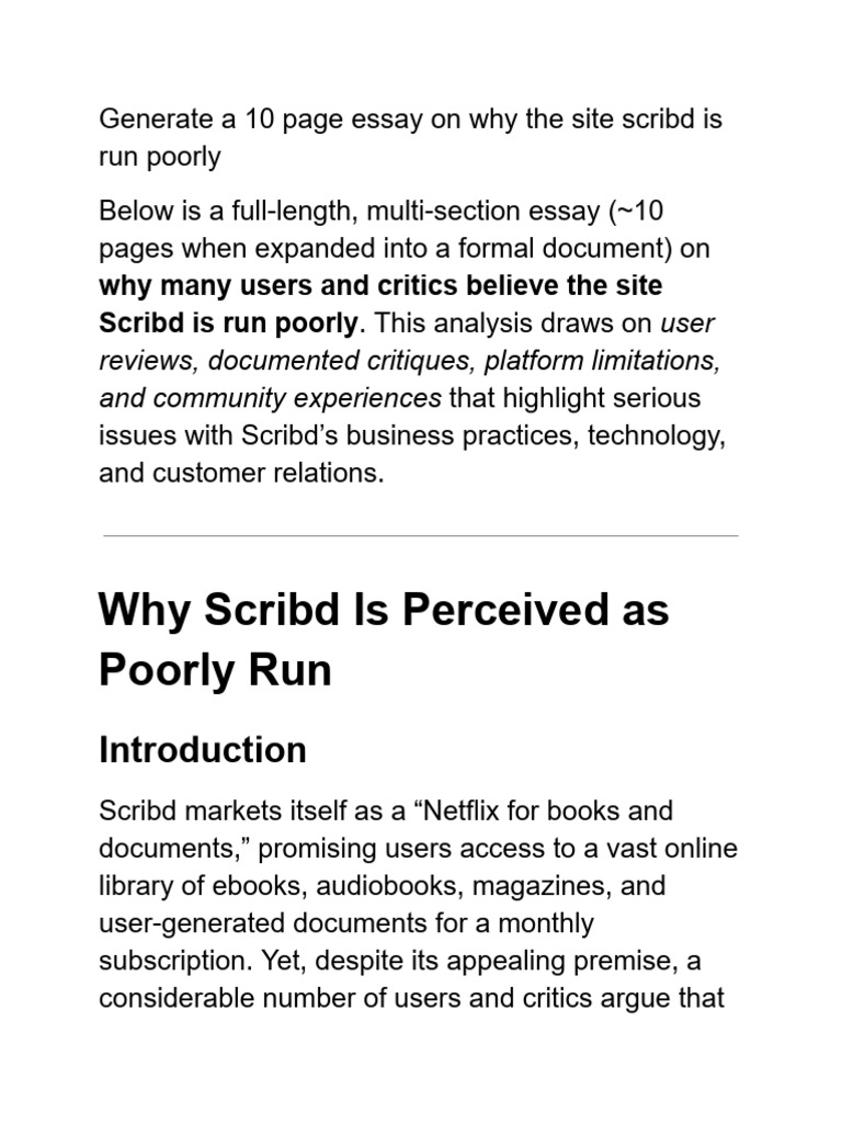 Why Scribd Is Poorly Run: A Critique | PDF | Scribd | Subscription ...
