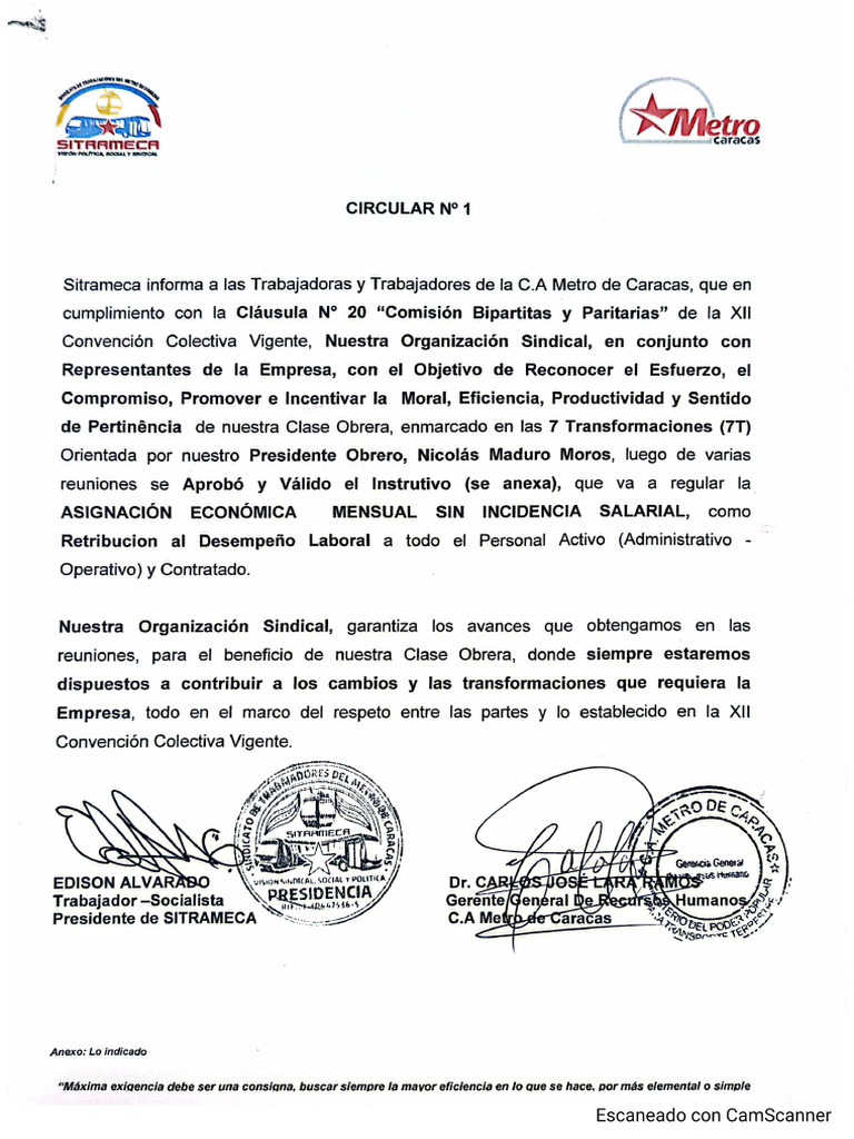 Completo Circular N. 1 (Sitrameca y Empresa) | PDF