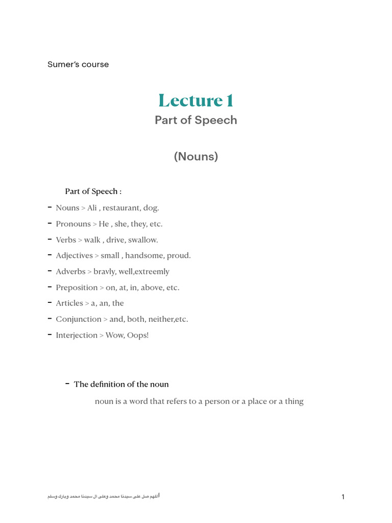 Lecture 1 | PDF | Noun | Part Of Speech