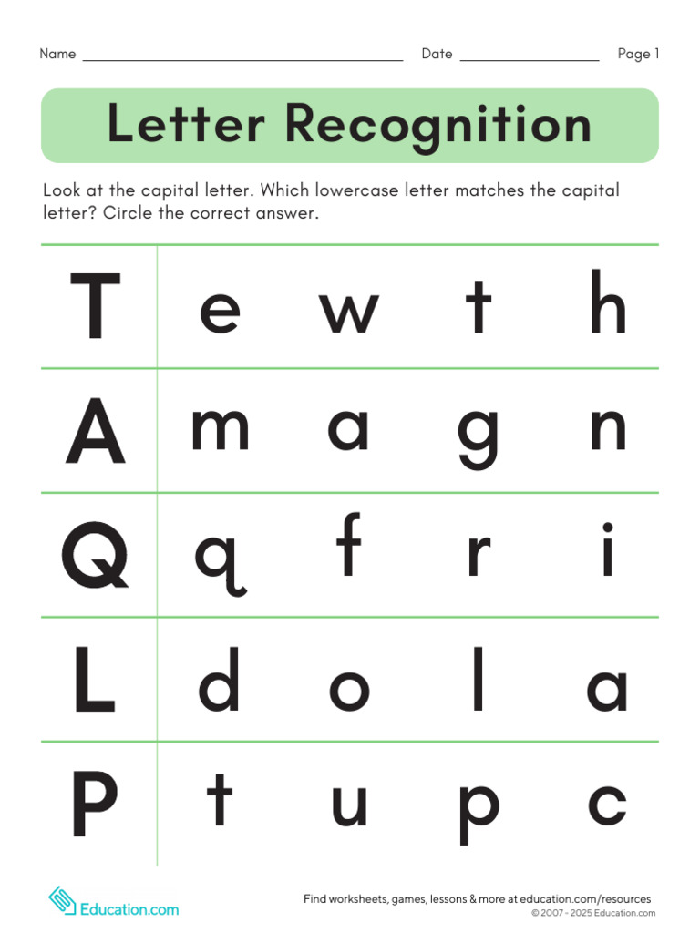 Letter Recognition Worksheets | PDF