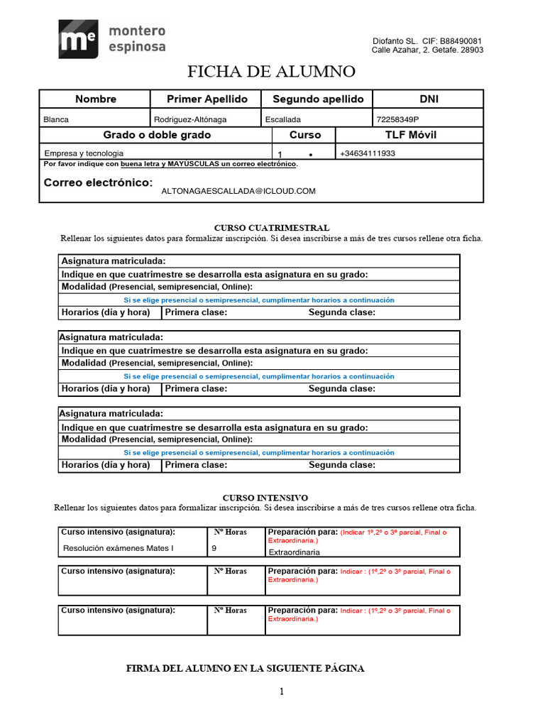Ficha de Inscripción para Cursos Académicos | PDF