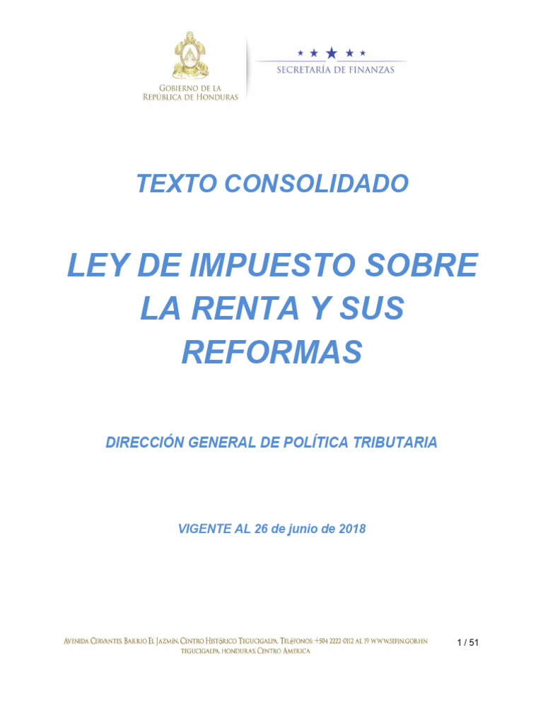 Ley de Impuesto sobre la Renta en Honduras | PDF | Impuestos | Impuesto ...