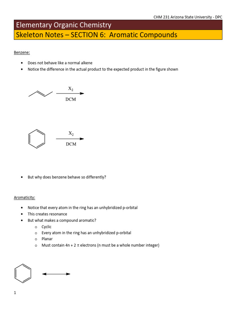 Aromatic Compounds Overview and Reactions | PDF | Aromaticity ...