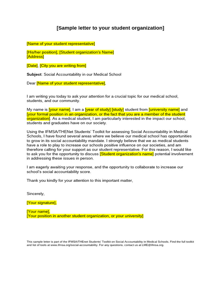 Sample Letter To Your Student Organization Fill Out Form 1 | PDF