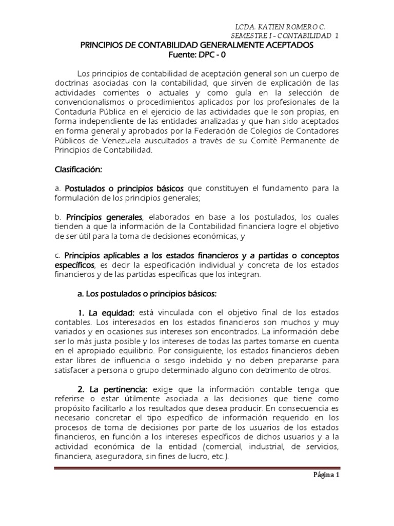 Principios de Contabilidad Generalmente Aceptados | PDF | Estado ...