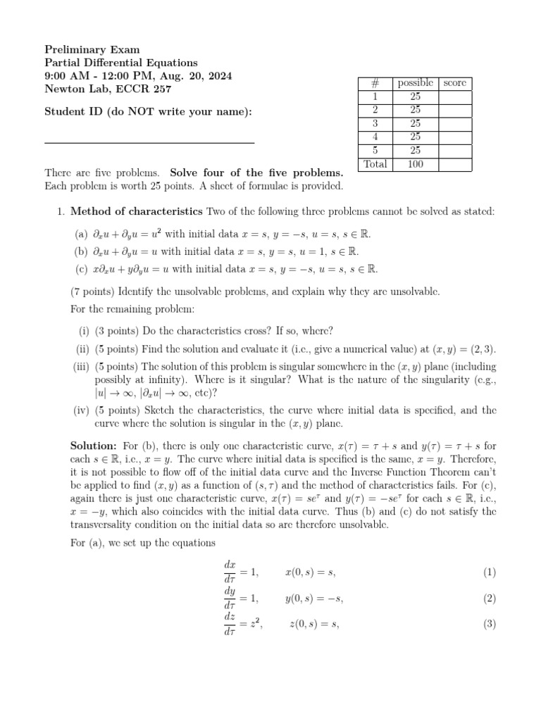 PDE Preliminary Exam Problems and Solutions | PDF | Mathematical ...