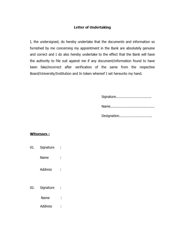 Letter of Undertaking for Employment Verification | PDF