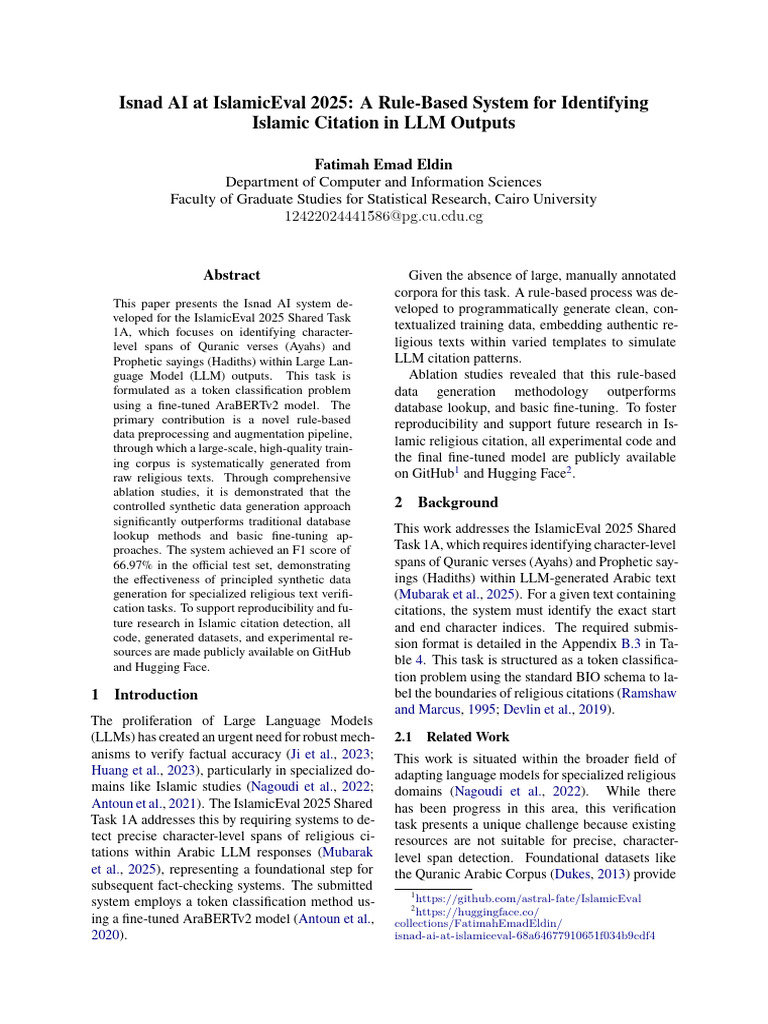 Isnad AI at IslamicEval 2025 a Rule Based System for Identifying ...