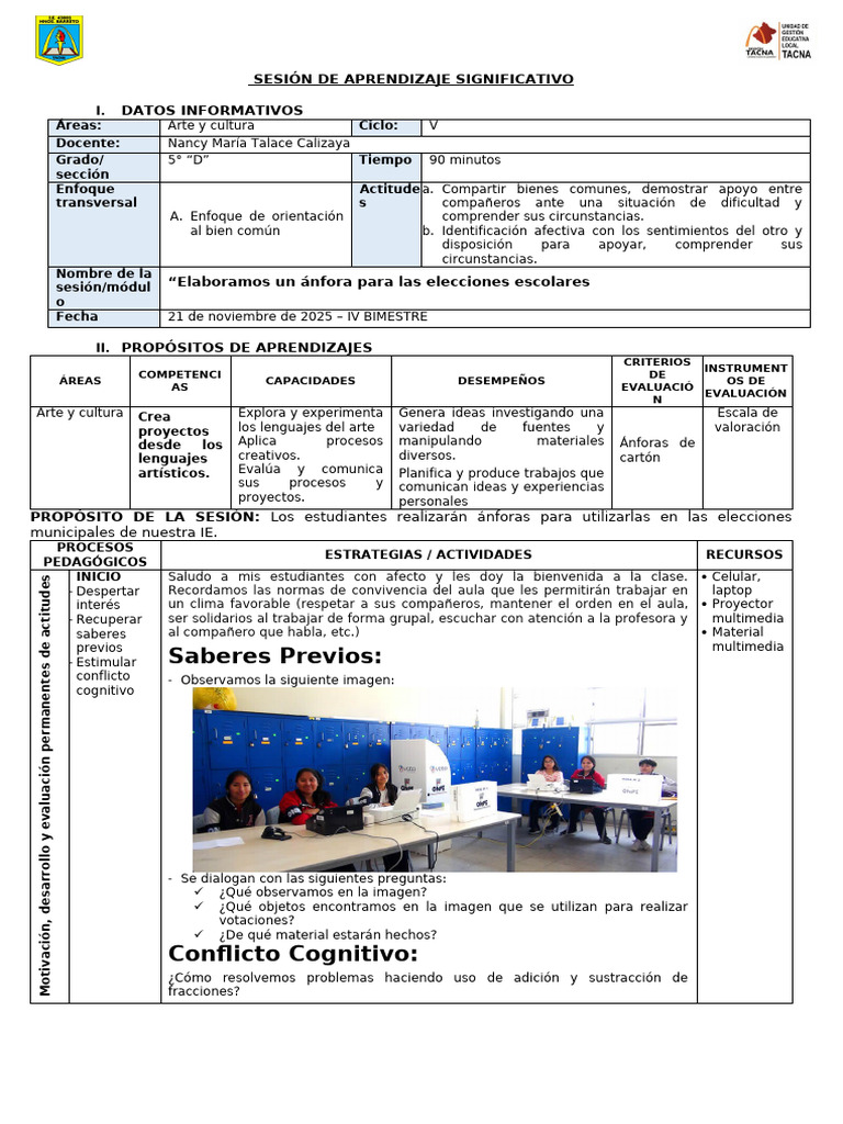 5° D - Arte - Sesión de Aprendizaje N 225 | PDF | Aprendizaje | Salón ...