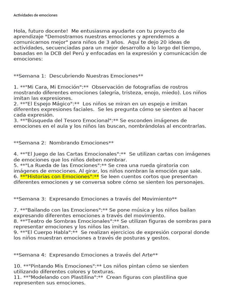 Actividades para Expresar Emociones en Niños | PDF | Las emociones ...