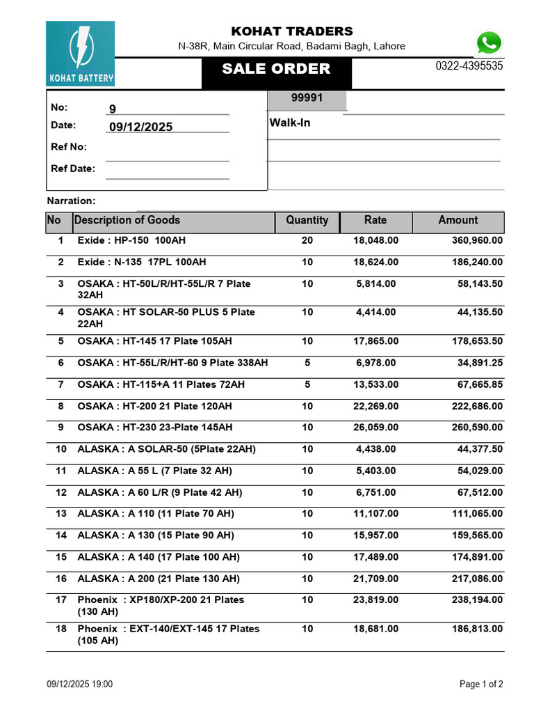 Sale Order for Batteries and Solar Products | PDF
