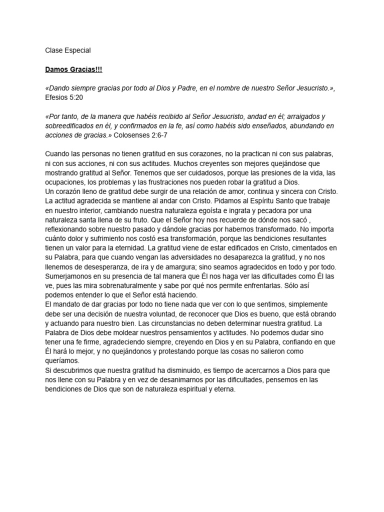 La Importancia de la Gratitud en Cristo | PDF | Gratitud | Cristo (título)