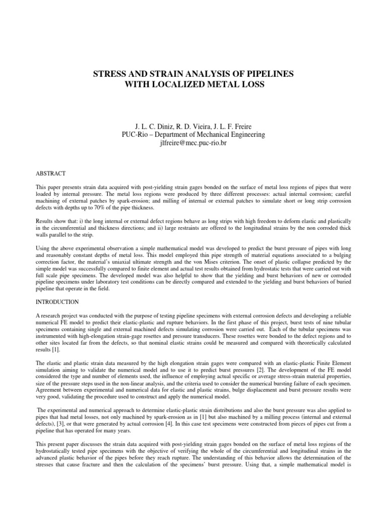 Pipeline Stress Analysis with Metal Loss | PDF | Deformation ...