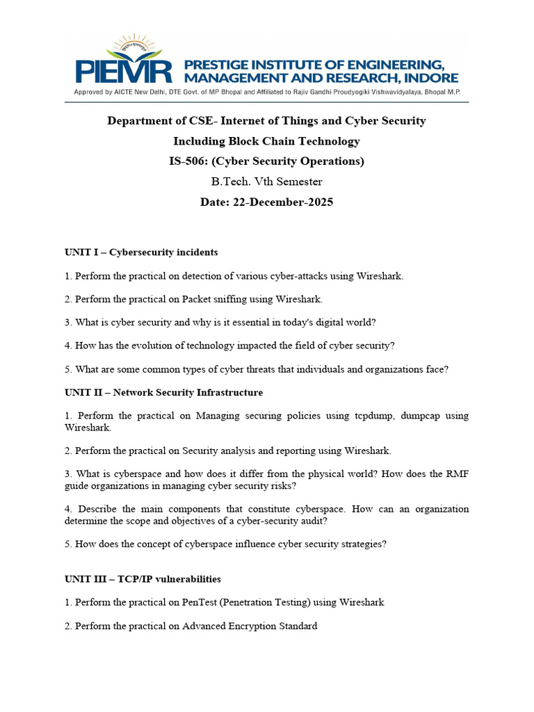 Cybersecurity Operations Course Overview | PDF | Security | Computer ...