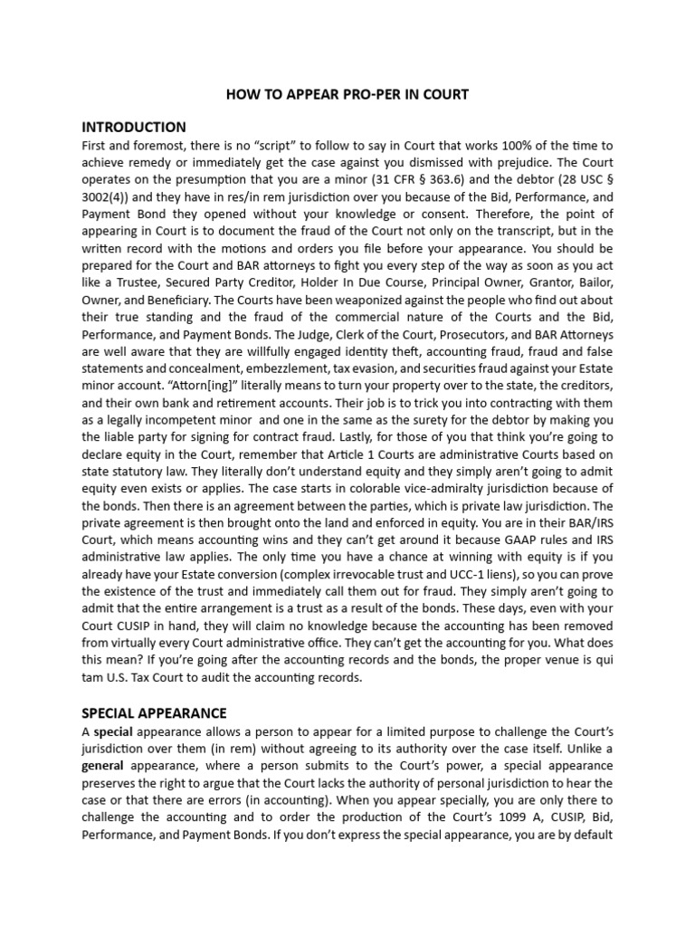 Pro-Se Court Appearance Strategies | PDF | Plea | Surety