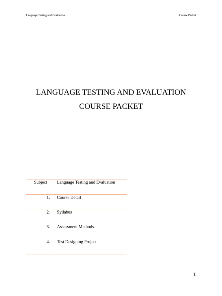 Language Testing and Evaluation Course Guide | PDF | Educational ...