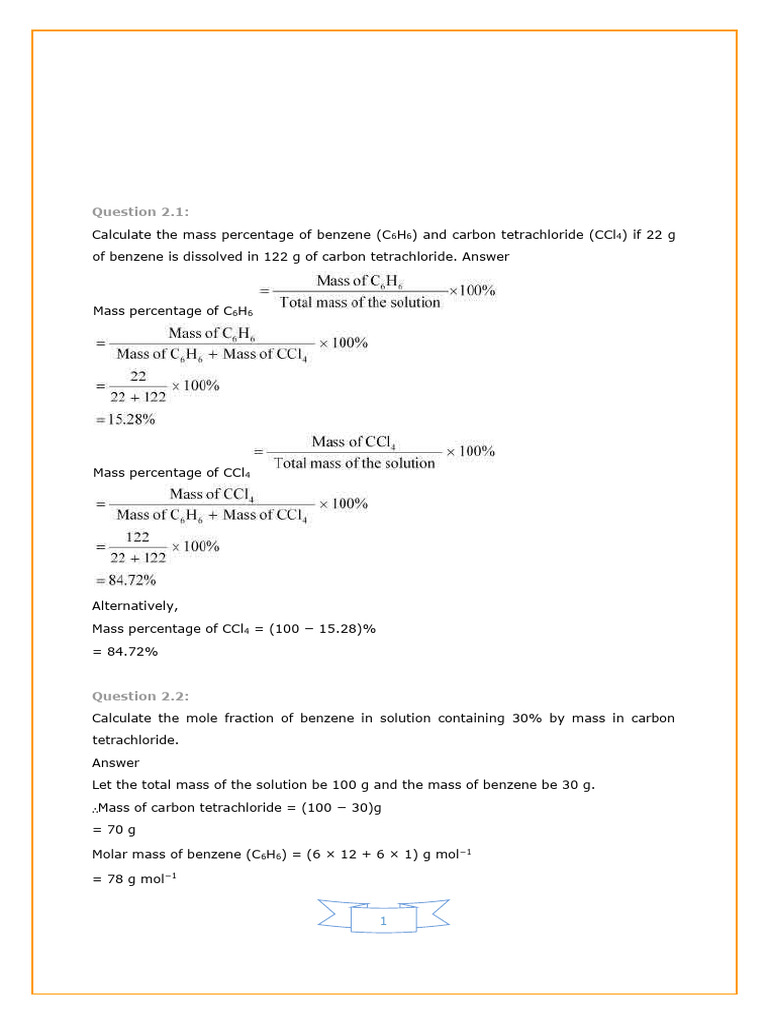 Solutions Ncert Exercise | PDF | Mole (Unit) | Chemistry