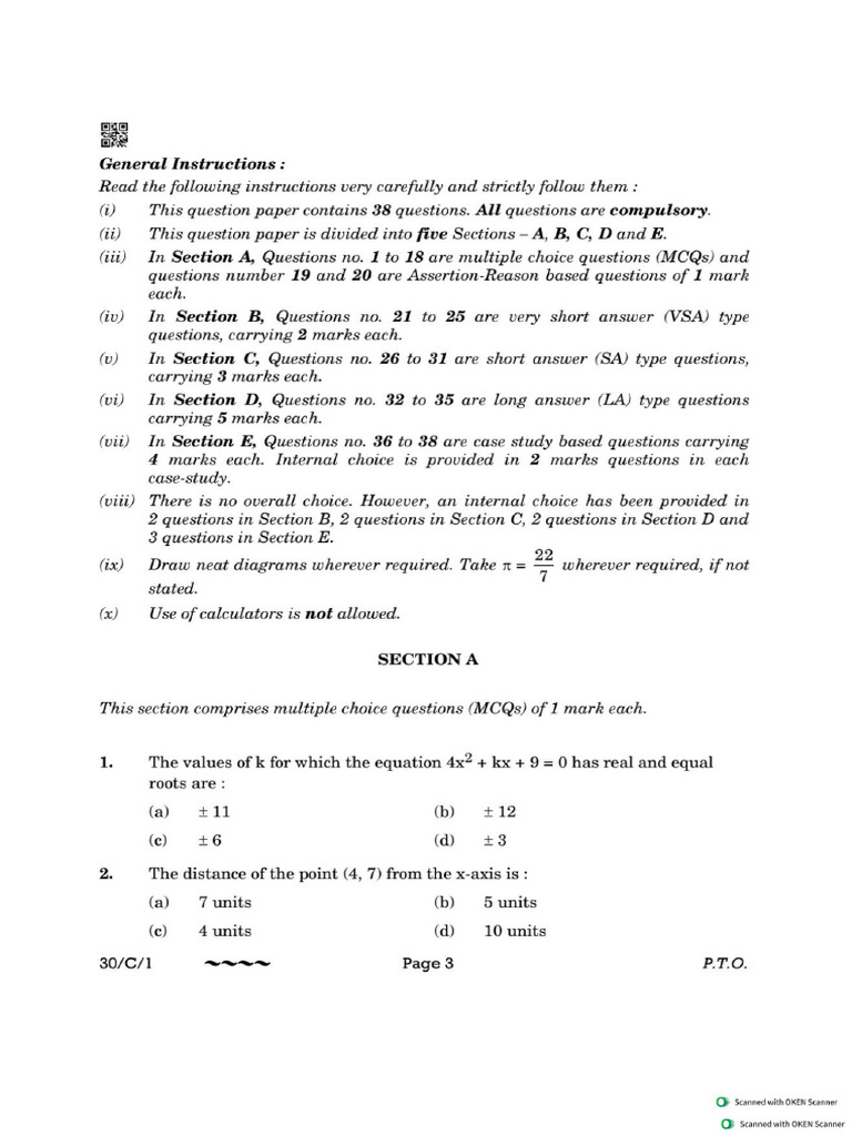 Sample Paper 1 | PDF