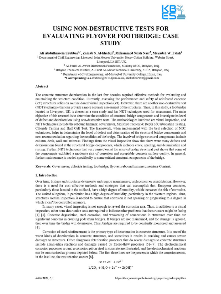 Using Non - Destructive Tests For Evaluating Flyover Footbridge Case ...