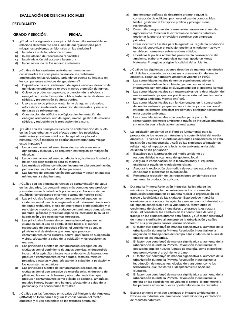 Evaluación de Ciencias Sociales: Impacto Ambiental | PDF ...