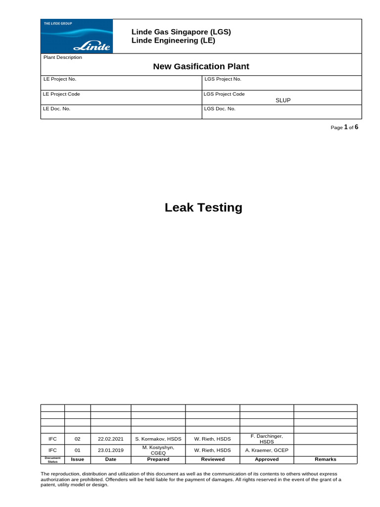 Gas Leak Testing Procedure for Plants | PDF | Leak | Pressure