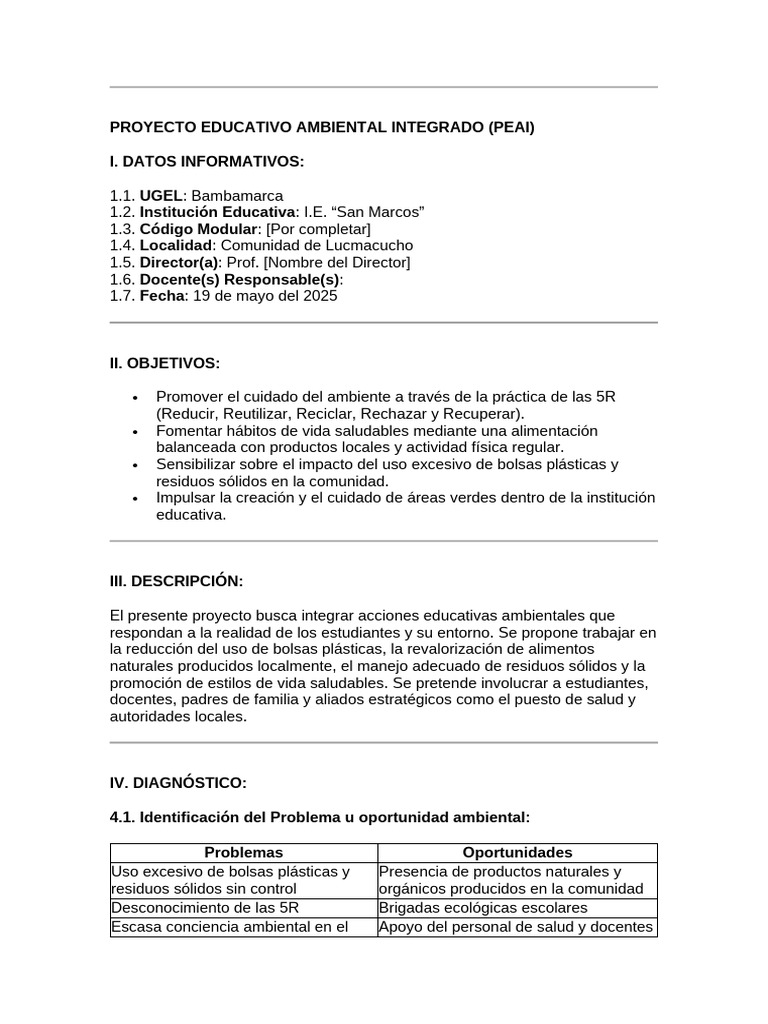 Proyecto Educativo Ambiental PEAI 2025 | PDF | Reciclaje | Residuos