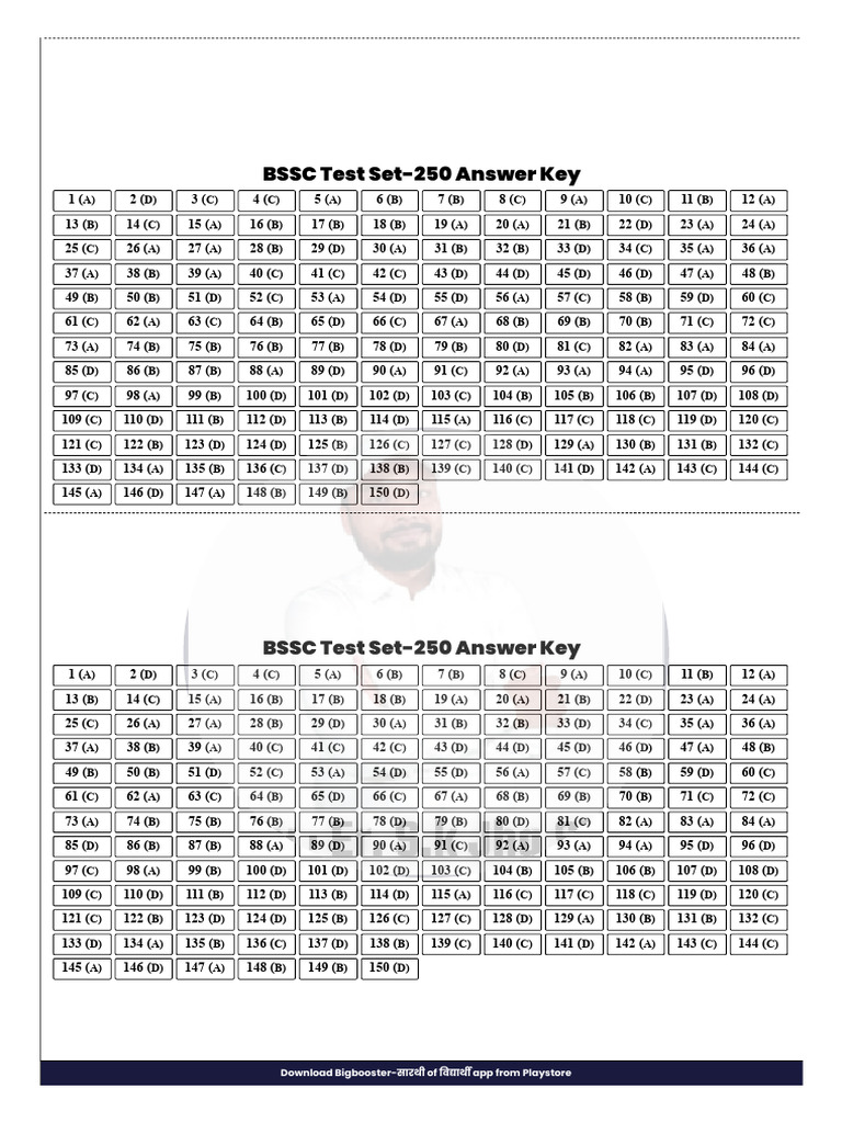 Clé de réponses BSSC Test Set-250 | PDF