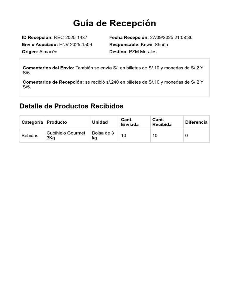 Guía de Recepción de Envíos 2025 | PDF