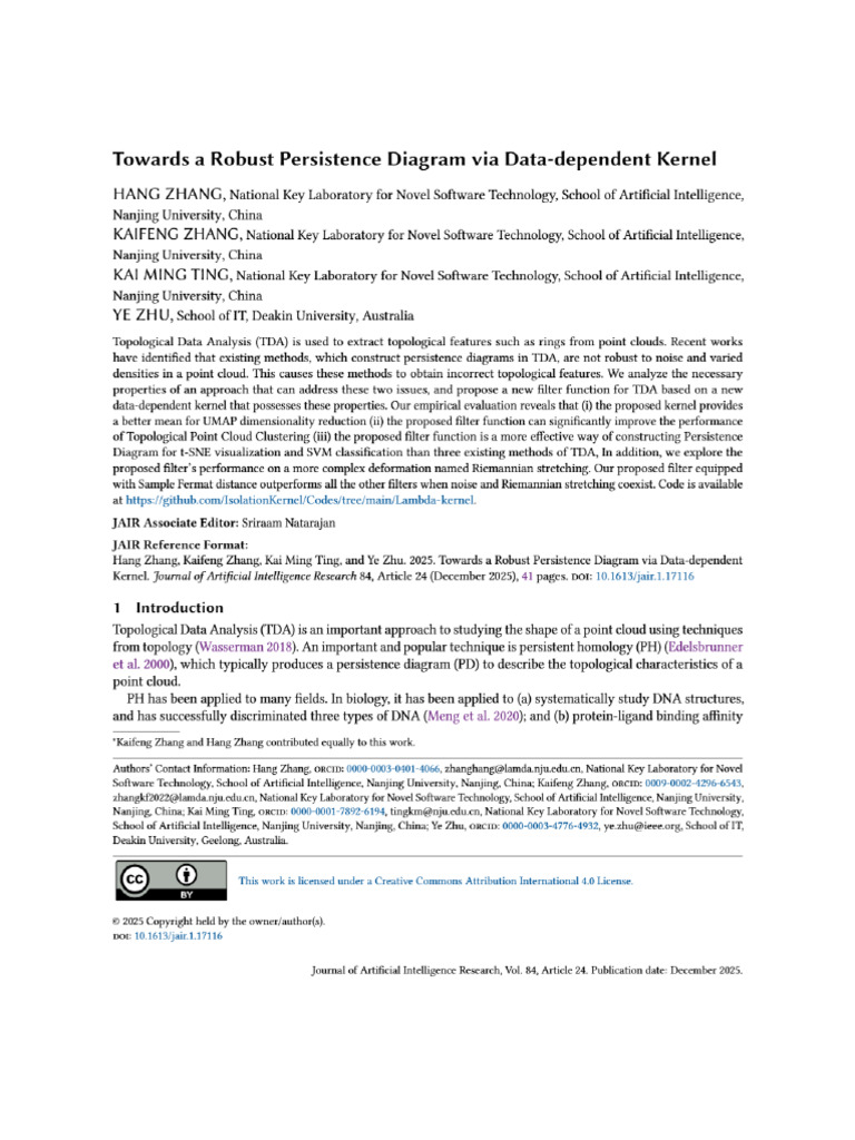 Robust Persistence Diagram Via Data-Dependent Kernel | PDF