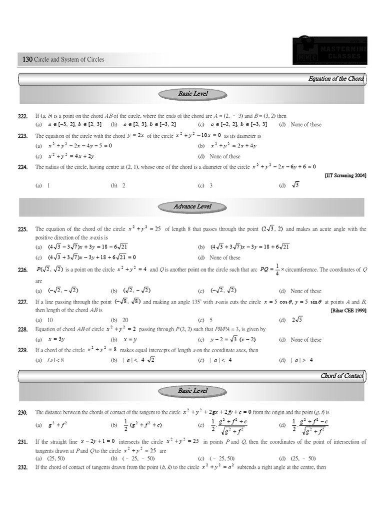 Circle System (Assignmnt) Part-II | PDF | Circle | Analytic Geometry