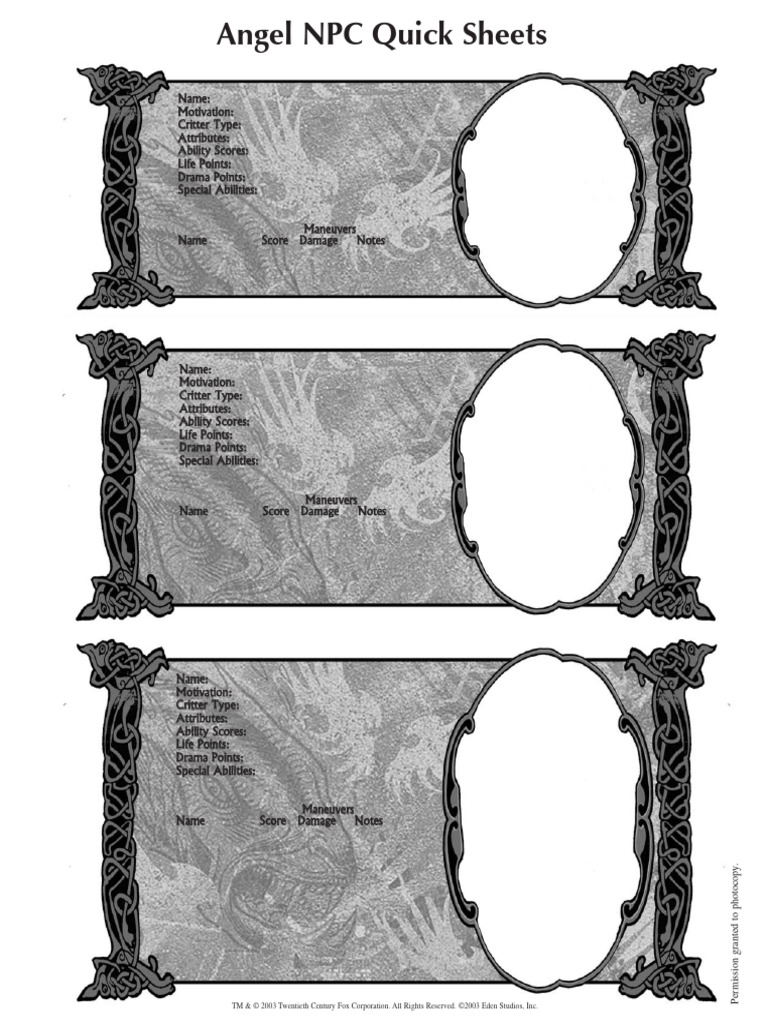 Angel NPC Quick Sheets | PDF