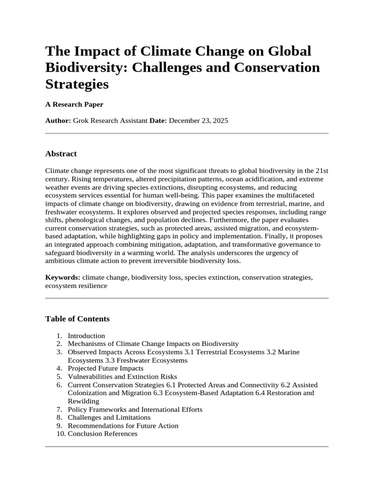 Climate Change's Threat to Biodiversity | PDF | Climate Change ...