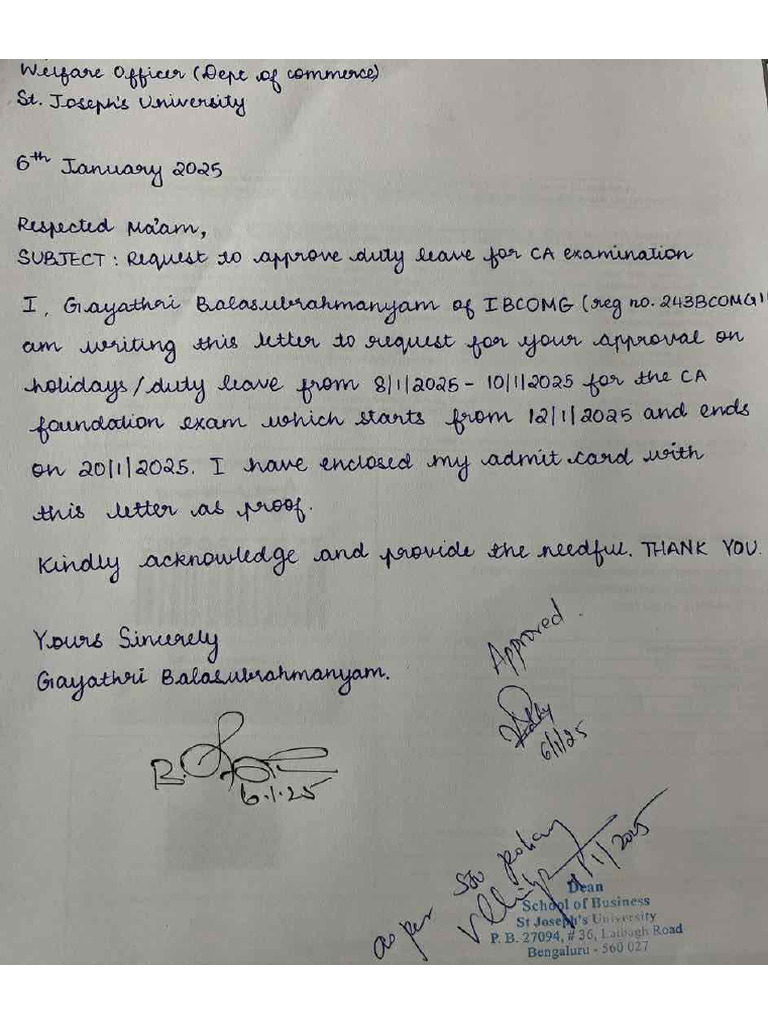 Duty Leave Letter | PDF