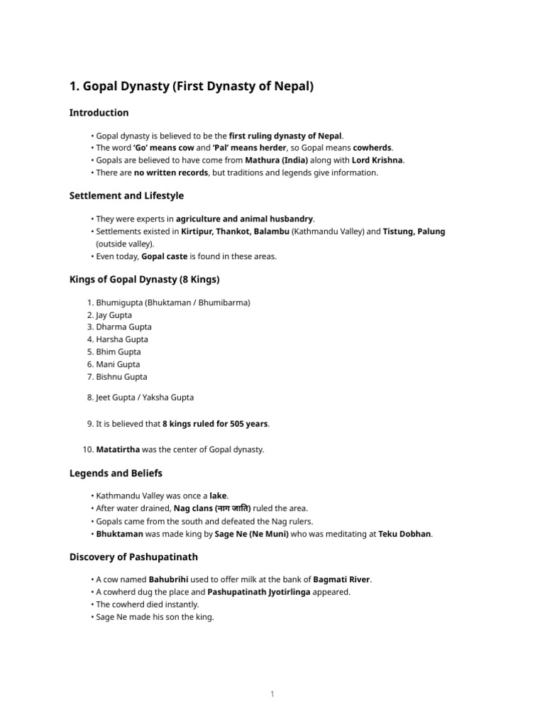 Gopal Dynasty: Nepal's First Rulers | PDF | Kathmandu | Nepal