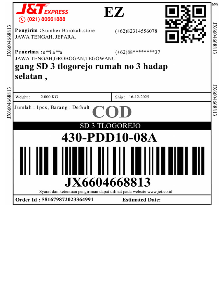 Pengiriman COD 2.000 KG ke Jawa Tengah | PDF