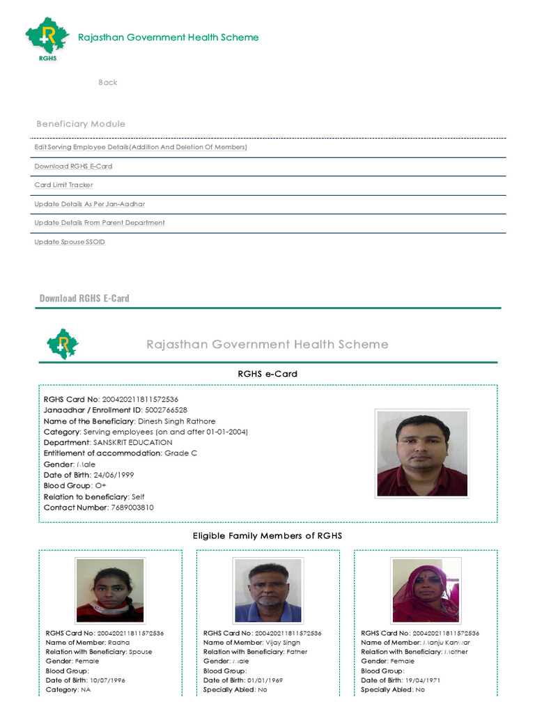 Rajasthan RGHS Health Scheme Overview | PDF | Identity Document ...