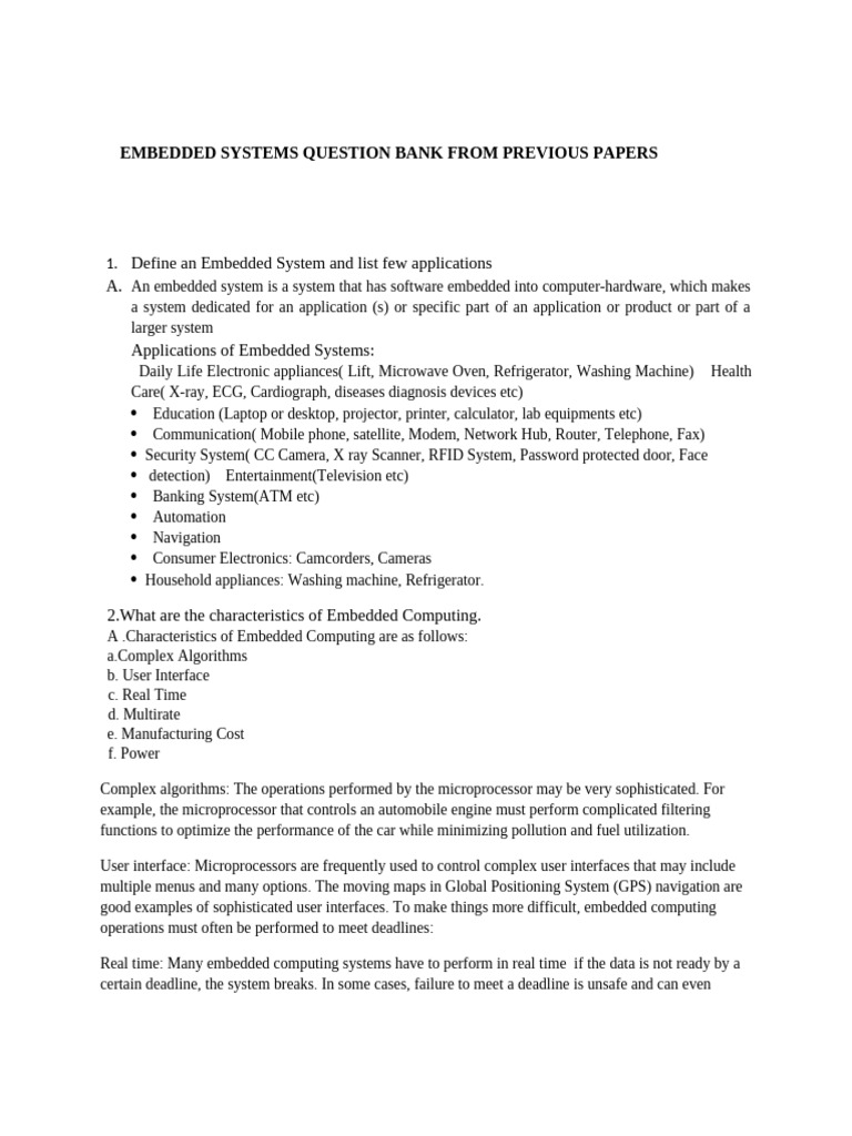 Embedded Systems Question Bank Guide | PDF | Embedded System ...