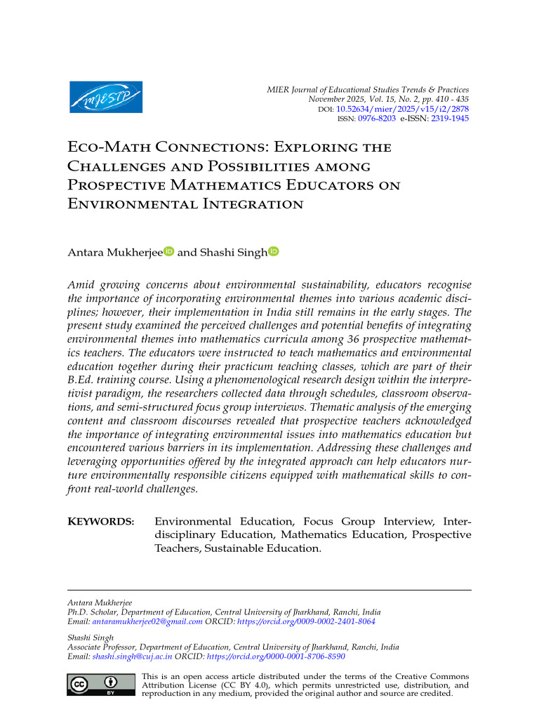 Eco-Math Integration in Teacher Education | PDF | Sustainability ...