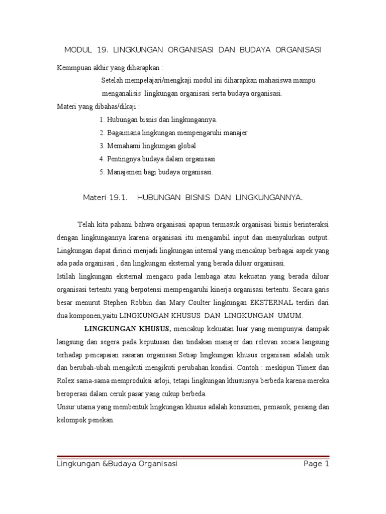 Lingkungan Dan Budaya Organisasi
