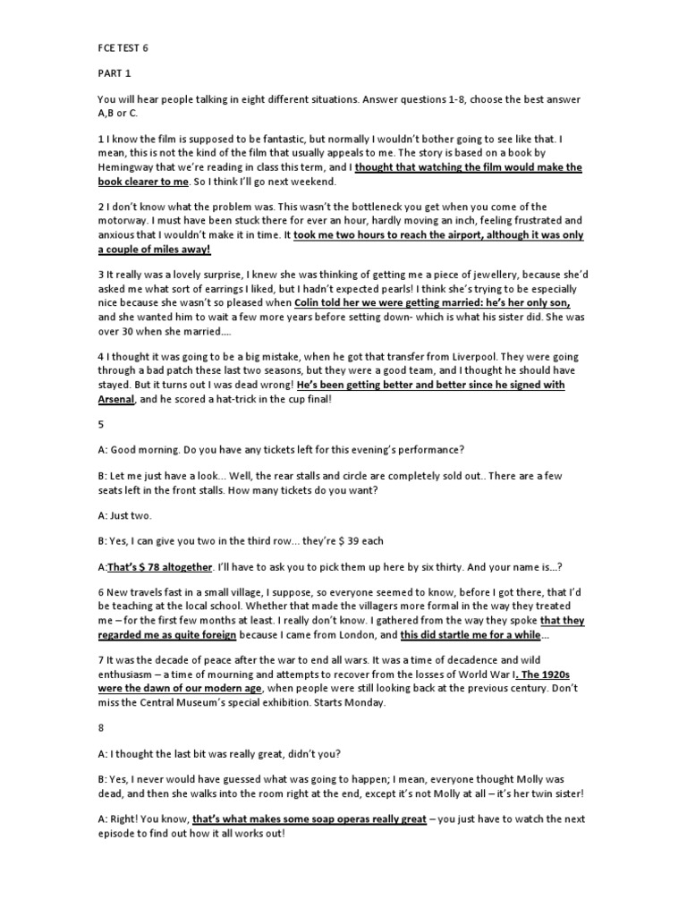 FCE Test 6: Listening and Reading Guide | PDF | Dyslexia | Rail ...