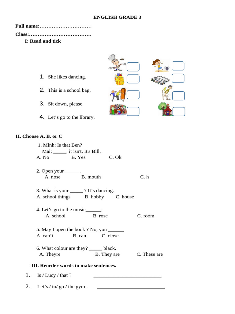 Grade 3 English Language Exercises | PDF