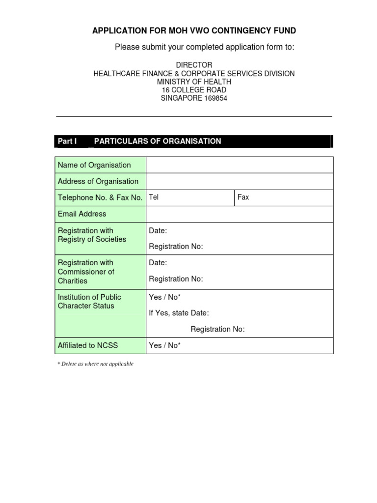 MOH VWO Contingency Fund Application | PDF