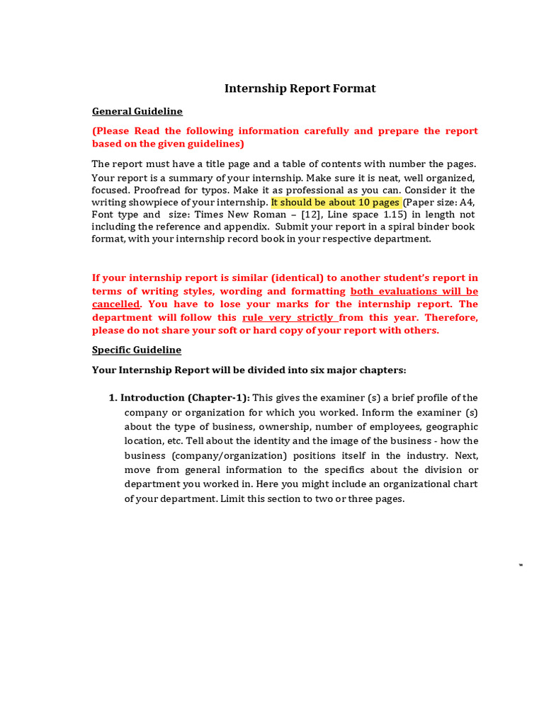 Internship Report Guidelines and Format | PDF | Books