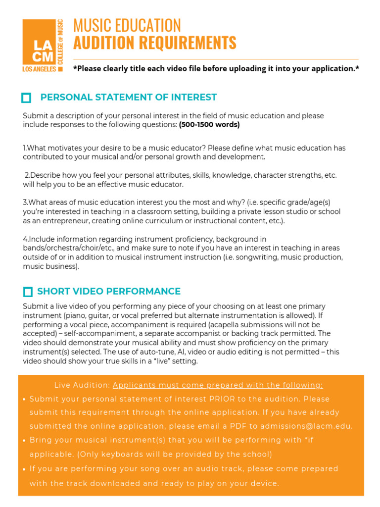Lacm Music Education Audition Requirements | PDF | Music Education ...