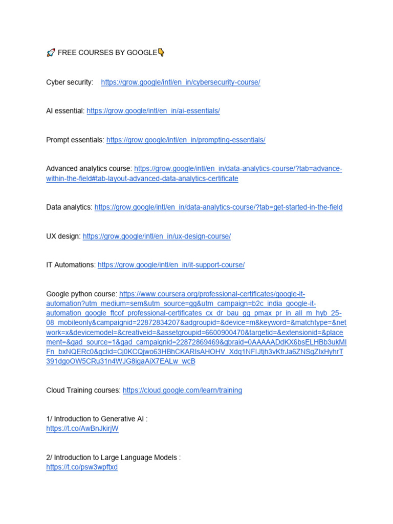 Google Free Online Courses List | PDF