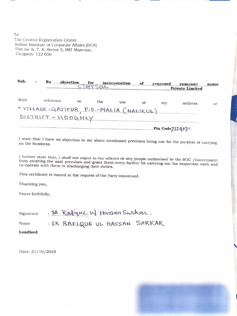 No Objection Certificate for Business | PDF