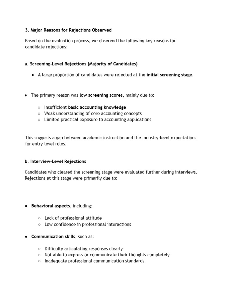Key Reasons for Candidate Rejections | PDF