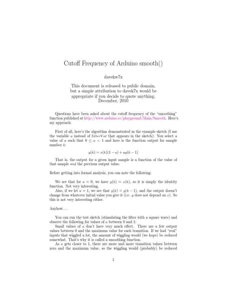 Arduino Smooth Cutoff PDF Low Pass Filter Function (Mathematics)